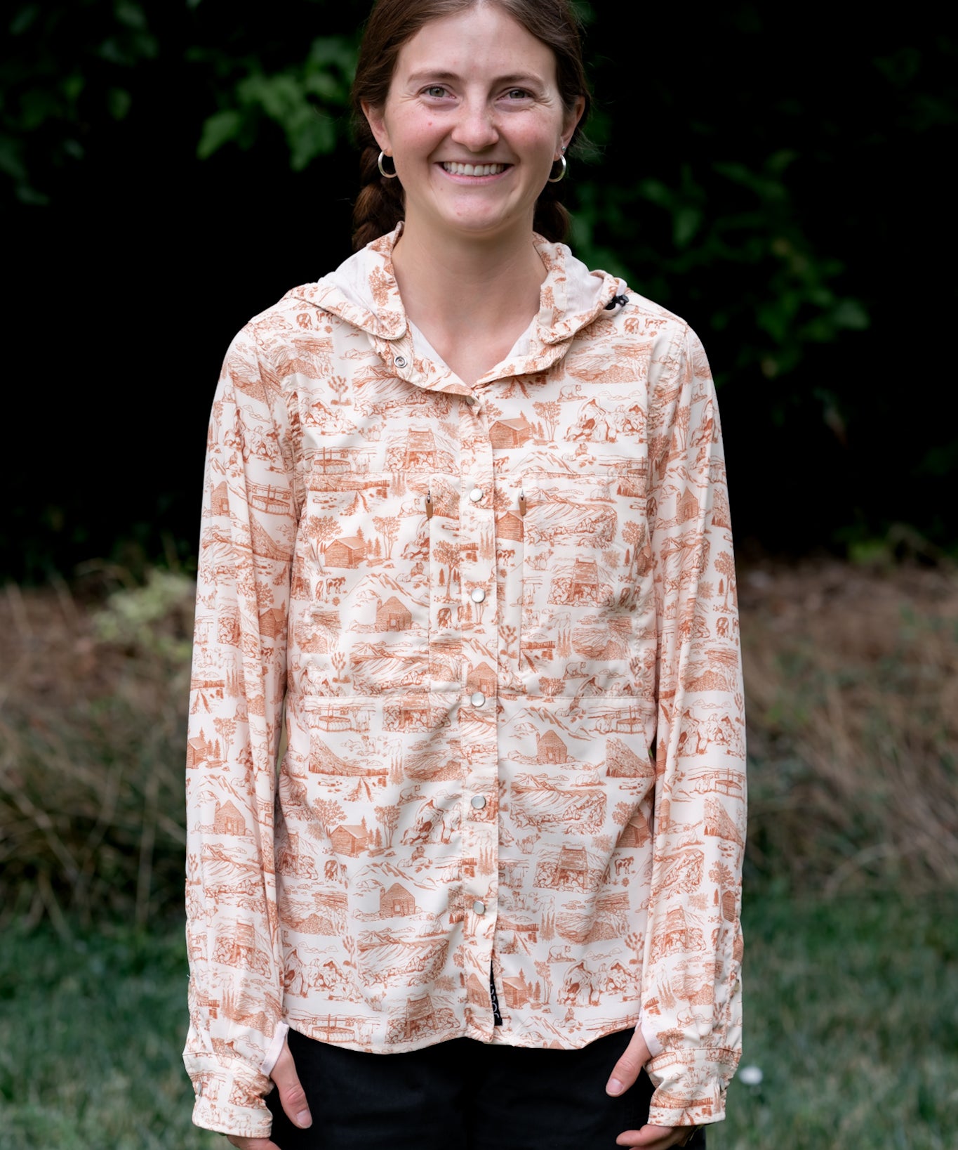 Triple Crown Button Down Long Sleeve (Removable Hood) | Trail Madness Brown